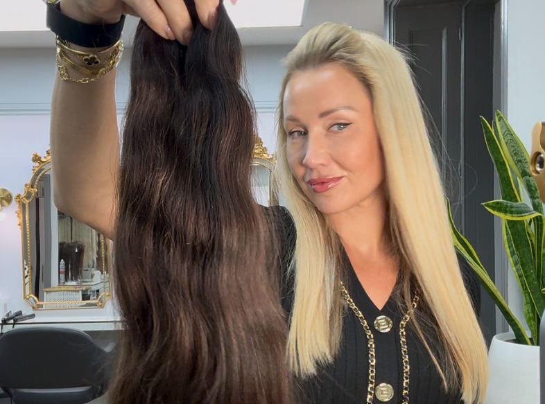 Tatiana Karelina with her signature hair extensions work