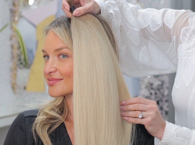 Long blended blonde extensions