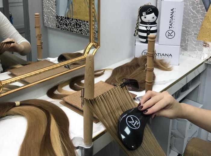 Premium hair extensions in salon